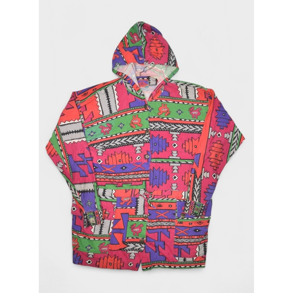 Vintage Aztec Sweatshirt Womens XL Southwestern Hoodie All Over Print Climate